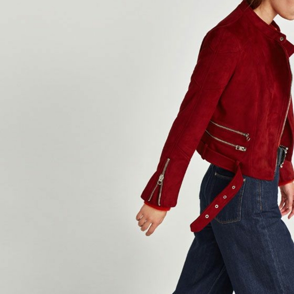 Zara Suede Leather Moto Biker Jacket w Belt - Picture 4 of 14